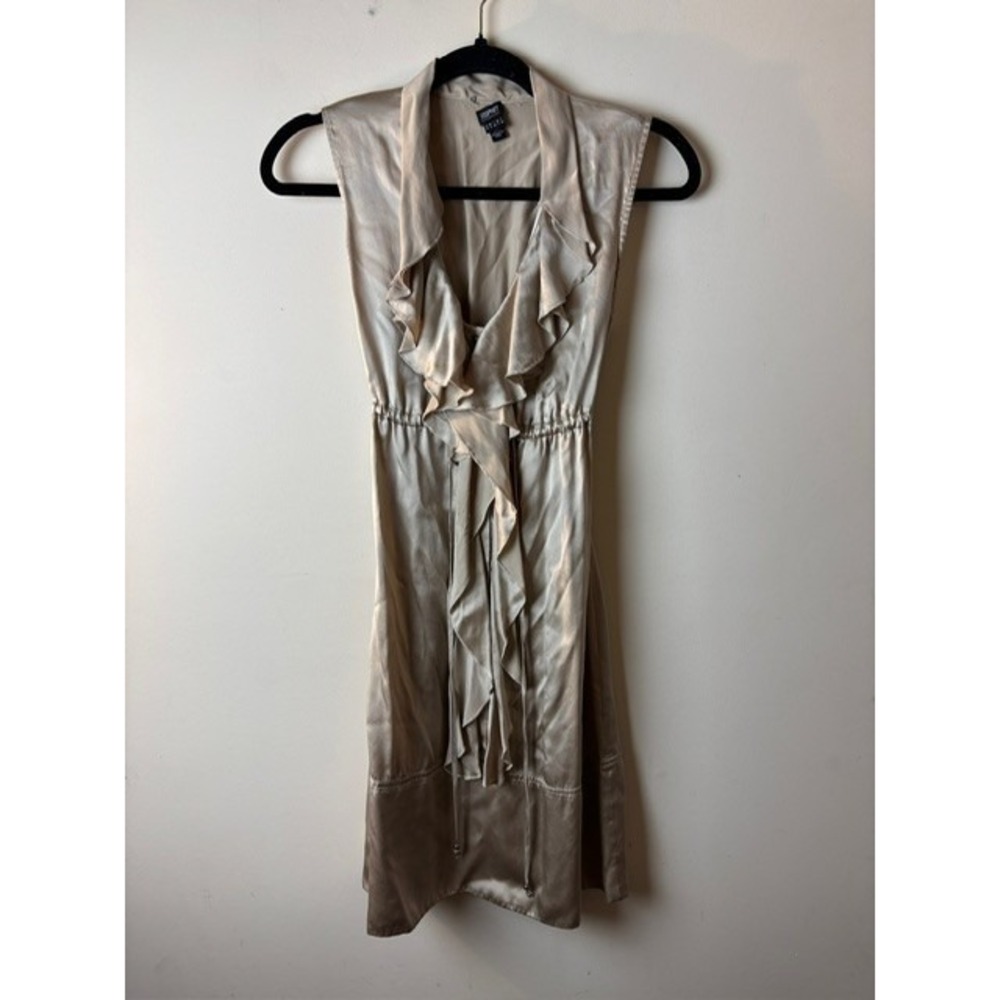 Womens 4 ESPRIT Collection Wrap Dress Beige Champagne Ruffled Evening Party Wear